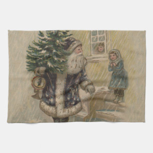 Vintage Santa Schnee Weihnachtsbaum Geschirrtuch