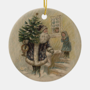 Vintage Santa Schnee Weihnachtsbaum Keramikornament