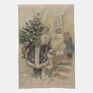 Vintage Santa Schnee Weihnachtsbaum Küchentuch