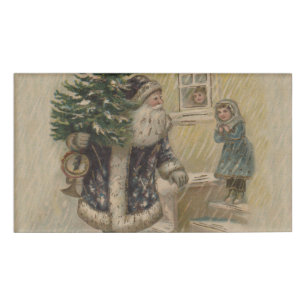 Vintage Santa Schnee Weihnachtsbaum Namenschild