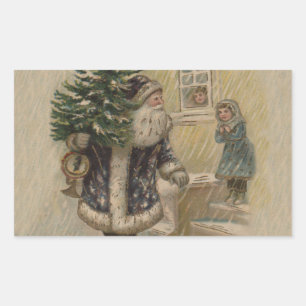 Vintage Santa Schnee Weihnachtsbaum Rechteckiger Aufkleber