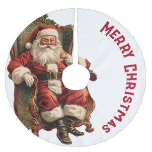 Vintage Santa sitzt in einem bequemen Sessel Weihn Polyester Weihnachtsbaumdecke
