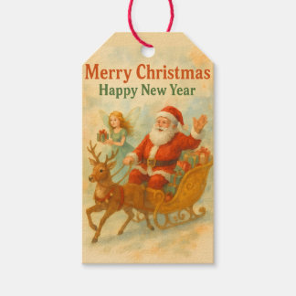 Vintage Santa Sleigh Watercolor Christmas Geschenkanhänger