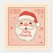 Vintage Santa Stamp Christmas Quadratischer Aufkleber (Vorderseite)