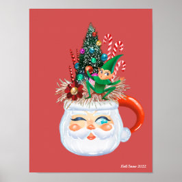Vintage Santa Tasse Kunstdruckerei Poster