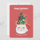 Vintage Santa Tasse personalisieren Flachkarte Feiertagskarte (Vorderseite)