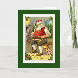 Vintage Santa Toymakerkarte Feiertagskarte