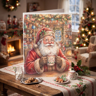 Vintage Santa trinkt heiße Schokolade Weihnachten Karte