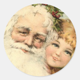 VINTAGE SANTA- UND KLEINE MÄDCHENROUNDklemme Runder Aufkleber
