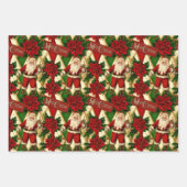 Vintage Santa und Poinsettias Collage Geschenkpapier Set (Vorderseite)