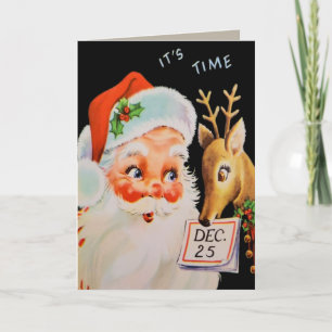 Vintage Santa und seine Rentiere Feiertagskarte