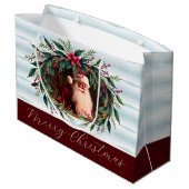 Vintage Santa With Greenery Große Geschenktüte (Rückseite Schrägansicht)