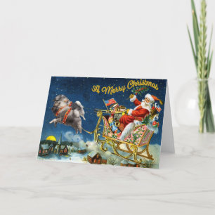 Vintage Santa with Keeshond Team Feiertagskarte