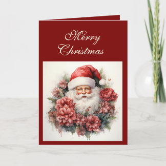 Vintage Santa & Wreath Christmas Card Feiertagskarte