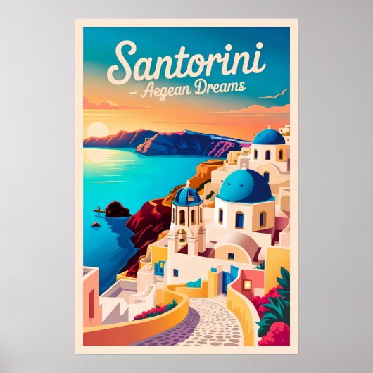 Vintage Santorini-Reise - Santorini-Architektur Poster (Vorne)
