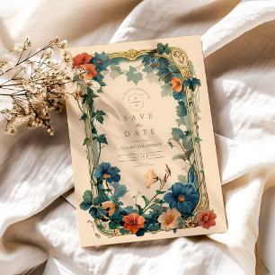 Vintage Saphir-Blütenrahmen-Hochzeit Save The Date