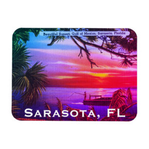 Vintage Sarasota, FL Beach Sunset - Golf von Mexik Magnet