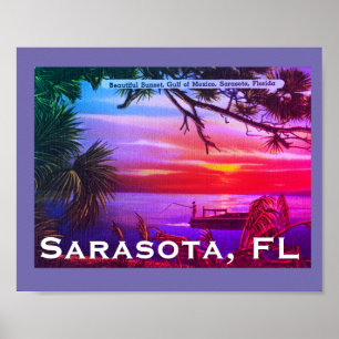 Vintage Sarasota, FL Beach Sunset - Golf von Mexik Poster