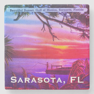 Vintage Sarasota, FL Beach Sunset - Golf von Mexik Steinuntersetzer