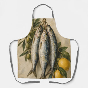 Vintage Sardinen mit Zitronen und Oliven Mediterra Schürze