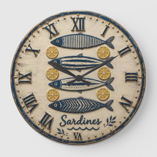 Vintage Sardines Große Wanduhr (Vorderseite)