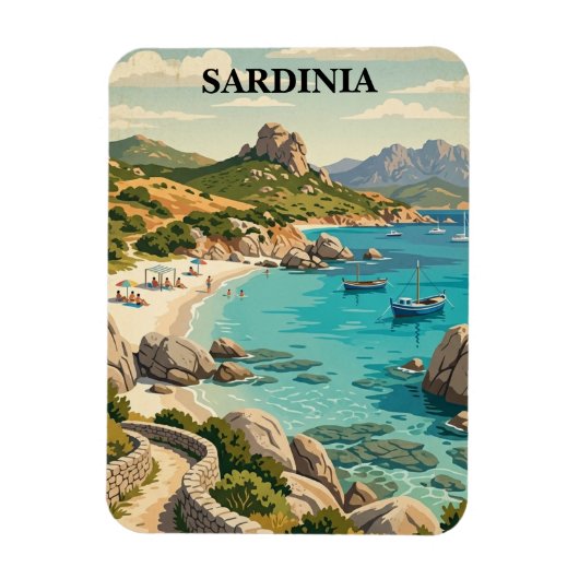 Vintage Sardinia Italy Mediterranean Scenery Magnet (Vertikal)