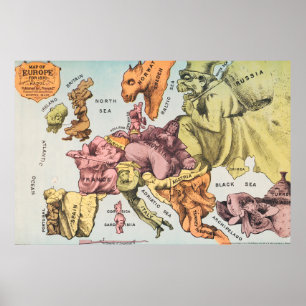 Vintage satirische russische Dominanzkarte Poster
