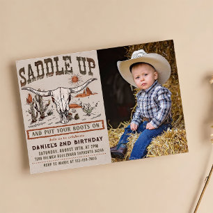 Vintage Sattel Auf Western Cowboy Geburtstagsfoto Einladung