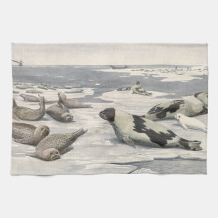 Vintage Sattelrobben in arktischem Schnee von Loui Geschirrtuch