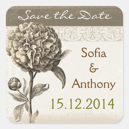 Vintage Save the Date Aufkleber (Vorderseite)
