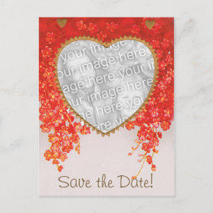Vintage Save-the-Date, Herzen und Blumen Ankündigungspostkarte