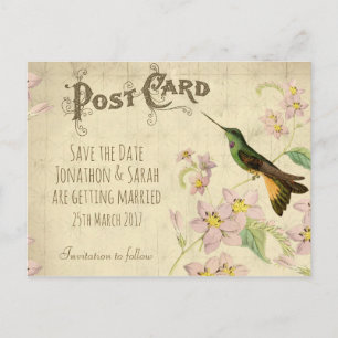 Vintage Save-the-Date-Postkarte Kolibri Ankündigungspostkarte