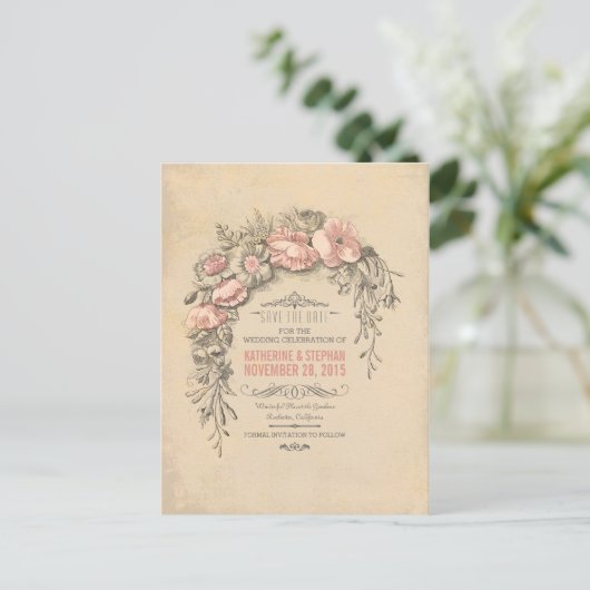 Vintage Save the Date Postkarten (Stehend Vorderseite)