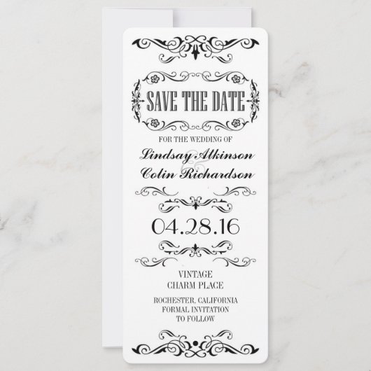 Vintage Save the Date Ticketkarte (Vorderseite)