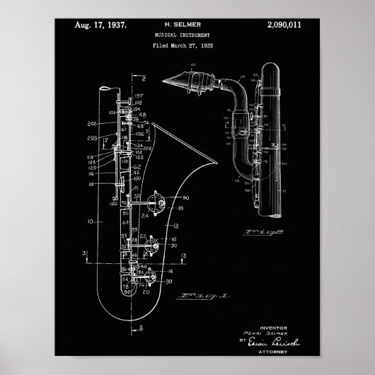 Vintage Saxophon Patent Kunstprint Poster (Vorne)