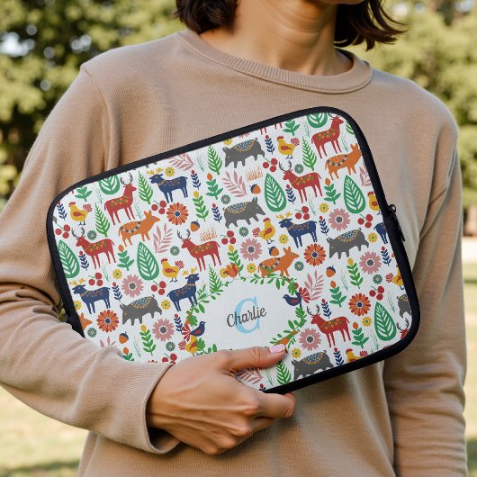 Vintage Scandinavian Folk Art Monogram Pattern Laptopschutzhülle