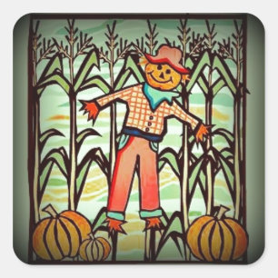 Vintage Scarecrow Quadratischer Aufkleber