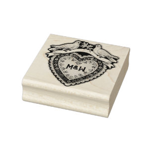 Vintage Scarp Bild - Herz und Vögel 1 Gummistempel
