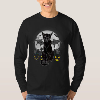 Vintage Scary Halloween Black Cat Costume Witch Ha T-Shirt