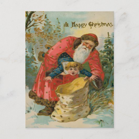 Vintage Scary Santa Kidnaps Naughty Child Postkarte (Vorderseite)