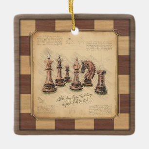 Vintage-Schachbrett & Schachfiguren, Geschenk für  Keramikornament