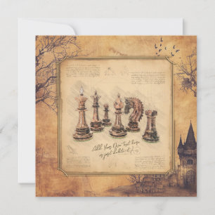 Vintage Schachfiguren im alten Stil Art Player Ges Feiertagskarte