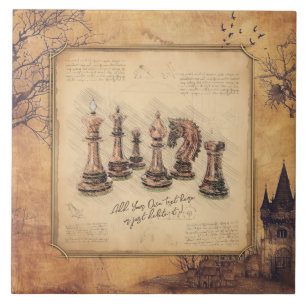 Vintage Schachfiguren im alten Stil Art Player Ges Fliese