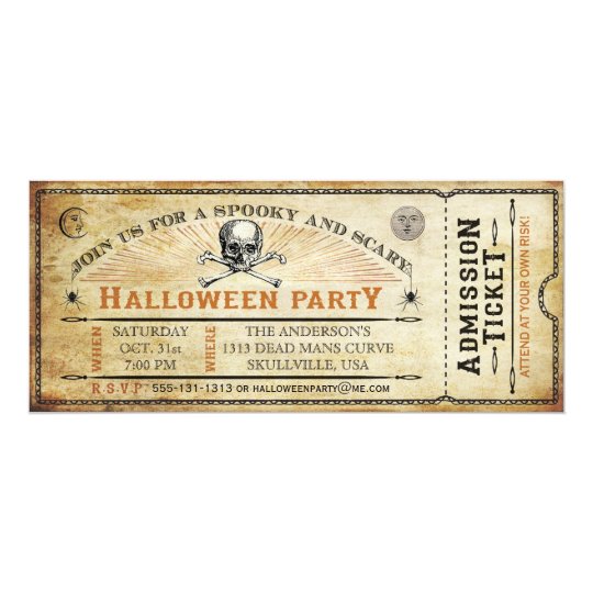 Vintage Schadel Und Knochen Halloween Party Karte Einladung Zazzle De