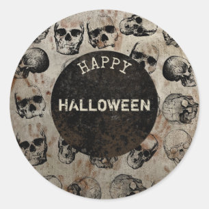 Vintage-Schädel zur Halloween-Party mit Distressed Runder Aufkleber