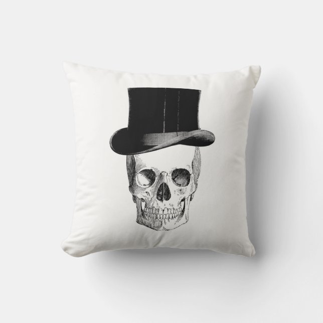 Vintage Schädeldarstellung mit Hutschutz Kissen (Vorderseite)