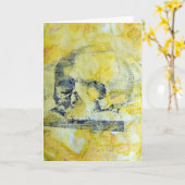 Vintage Schädelgemische Medien, Halloween Karte (Gelbe Blume)