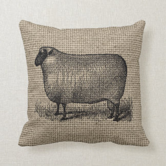 Vintage-Schaf auf Jute Kissen