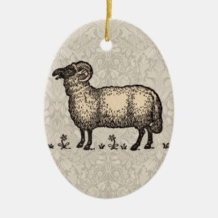 Vintage-Schaf-Illustration: Klassische Farmkunst Keramikornament