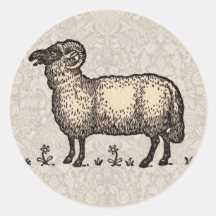 Vintage-Schaf-Illustration: Klassische Farmkunst Runder Aufkleber